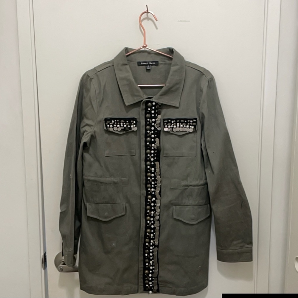Women’s Olive Green Embellished Jacket